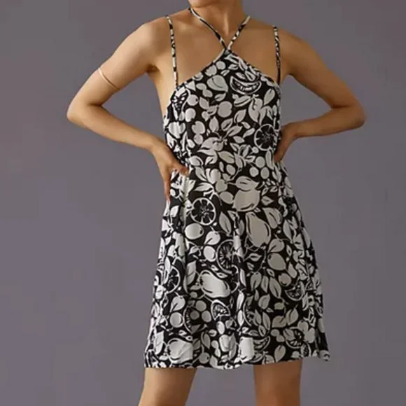 anthropologie black motif dress Anthropologie | Dresses | Anthropologie M Nwt Black White Sheer Mini Dress Sleep Lounge Fruits Print
